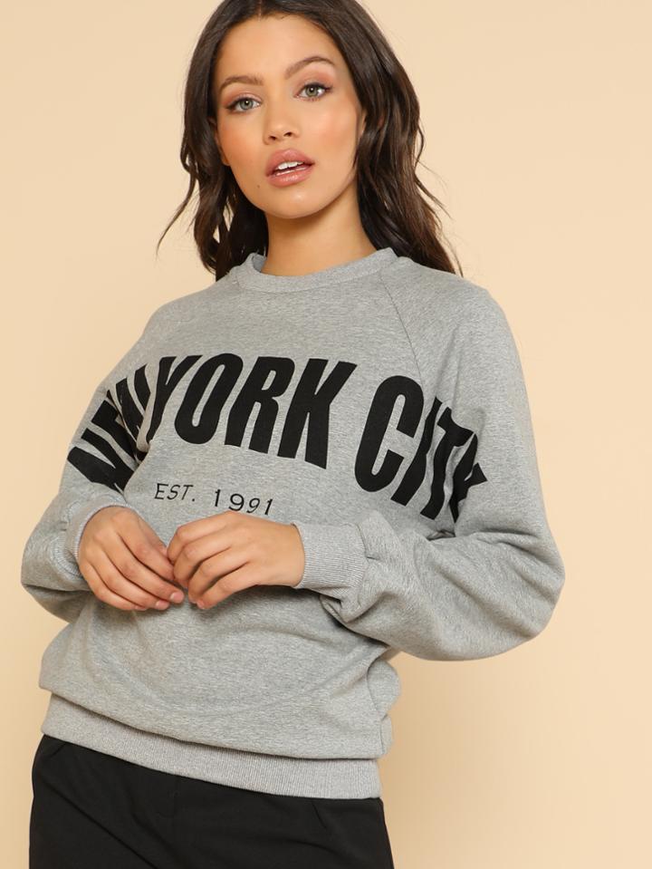Shein Letter Print Raglan Sleeve Pullover