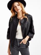 Shein Black Bell Sleeve Faux Leather Jacket