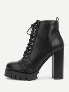 Shein Block Heeled Lace Up Ankle Boots