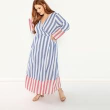 Shein Plus Two Tone Striped Wrap Dress