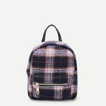 Shein Kids Zipper Front Plaid Backpack