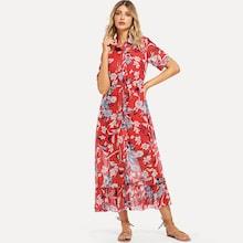 Shein Botanical Print Rolled Up Sleeve Shirt Dress