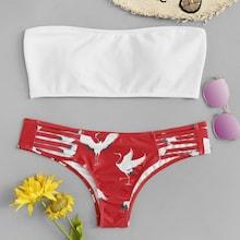 Shein Plus Ladder Cut-out Crane Print Bikini Set