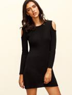 Shein Black Knitted Cold Shoulder Long Sleeve Sheath Dress