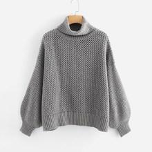 Shein Turtleneck Bishop Sleeve Textured Jumper