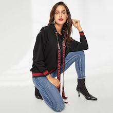 Shein Ribbon Drawstring Ring Decoration Hoodie