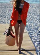 Rosewe Chiffon Long Sleeve Red Bikini Cover Ups