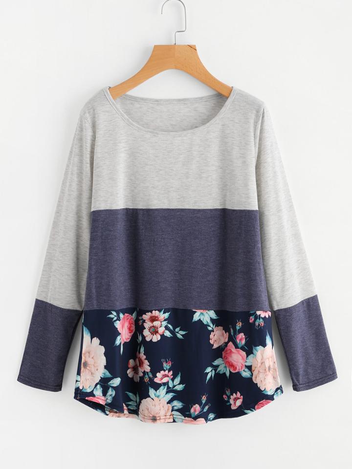 Shein Cut And Sew Panel Florals Marled Tee