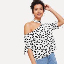 Shein Asymmetrical Neck Ruffle Trim Top