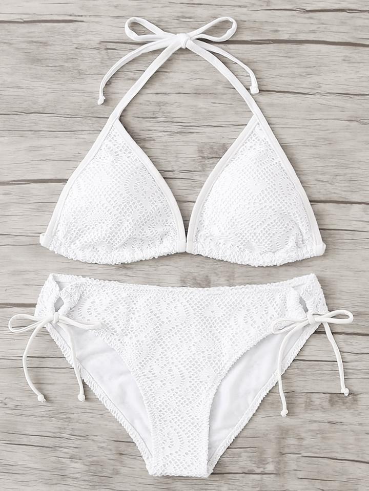 Shein Tie Side Lace Overlay Bikini Set