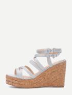 Shein Grey Faux Suede Strappy Wedge Sandals