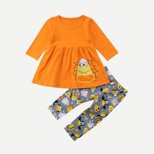 Shein Toddler Girls Halloween Cartoon Print Top With Pants