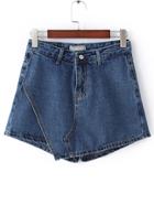 Shein Dark Blue Button Asymmetrical Denim Shorts