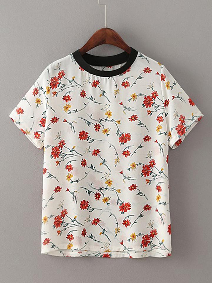 Shein Short Sleeve Floral Loose Tee