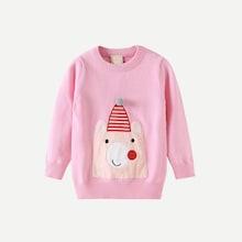 Shein Toddler Girls Beer Embroidered Pom Pom Sweater