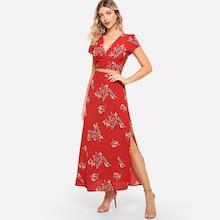 Shein Knot Back Floral Print Top With Skirt