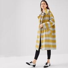 Shein Notch Collar Pocket Side Plaid Longline Coat