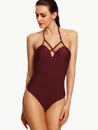 Shein Burgundy Halter Cutout One-piece Swimwear