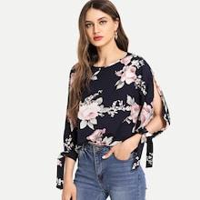 Shein Slit Sleeve Floral Print Top