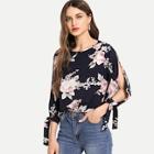 Shein Slit Sleeve Floral Print Top