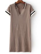 Shein Khaki Lapel Stripe Trim T-shirt