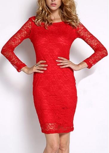 Rosewe Fascinating Open Back Long Sleeve Red Sheath Dress