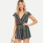 Shein Cap Sleeve Striped Wrap Romper