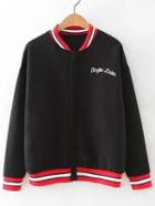 Shein Black Contrast Collar Embroidery Jacket