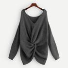 Shein Plus Drop Shoulder Solid Twist Sweater