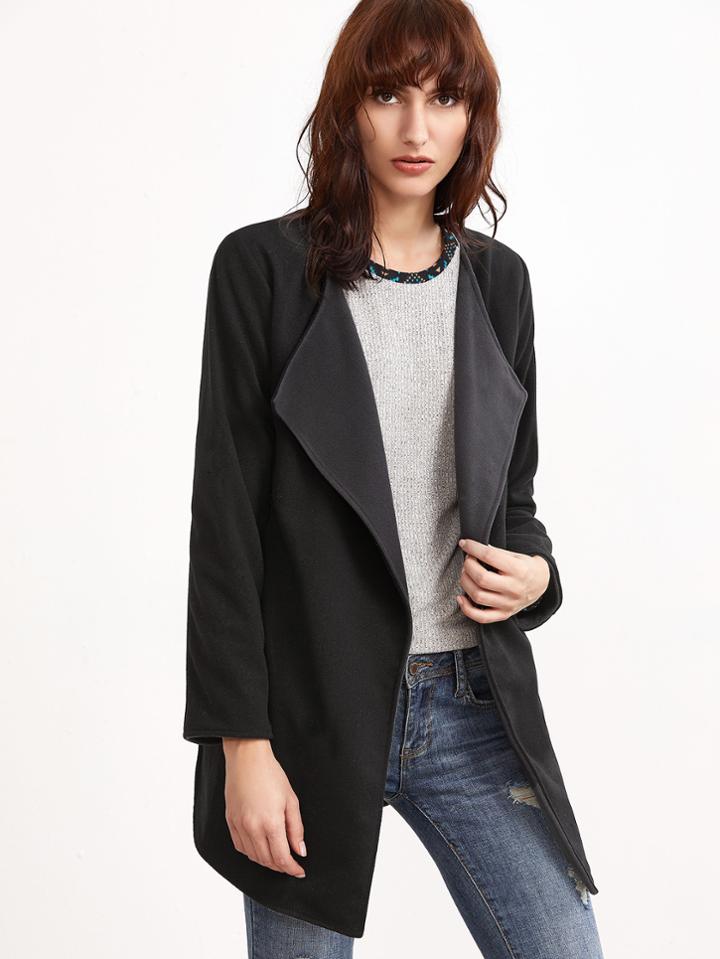 Shein Black Slit Side Curved Hem Coat