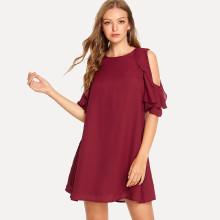 Shein Cold Shoulder Layered Ruffle Trim Tunic Dress