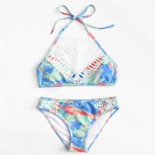 Shein Contrast Lace Watercolor Bikini Set