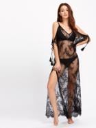 Shein Tasseled Tie Sleeve Side Slit Lace Nightdress