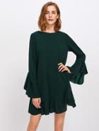 Shein Fluted Sleeve Frilled Hem Dress