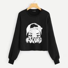 Shein Plus Drop Shoulder Letter And Figure Pullover