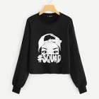 Shein Plus Drop Shoulder Letter And Figure Pullover