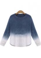 Rosewe Comfy Round Neck Long Sleeve Color Blcok Sweaters
