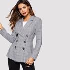 Shein Double Breasted Plaid Fitted Blazer