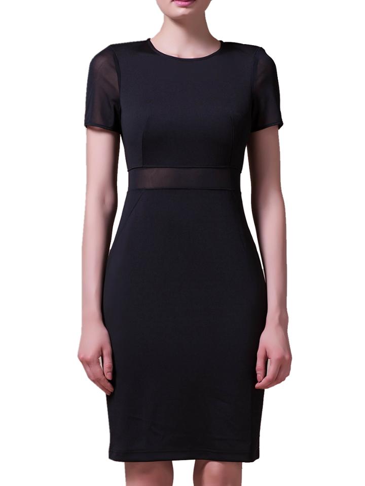 Shein Black Short Sleeve Mesh Sheath Dress