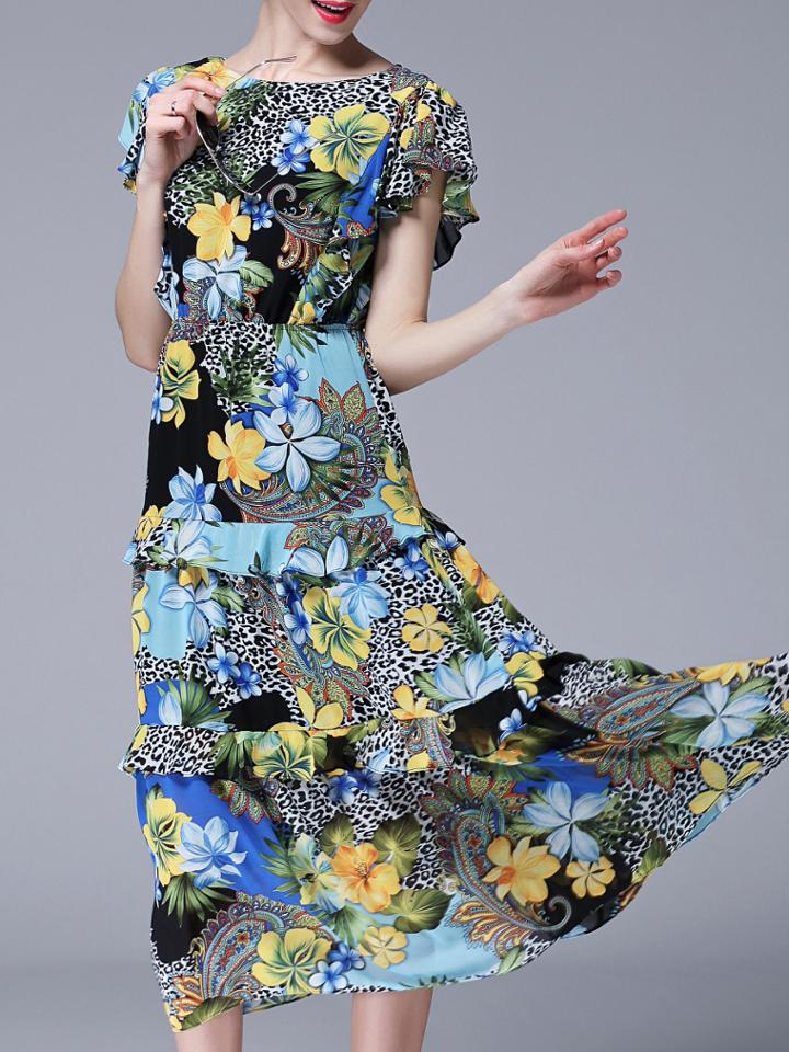 Shein Multicolor Ruffle Sleeve Leopard Dress