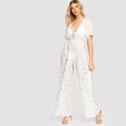 Shein Silver Print Plunge Neck Kimono Jumpsuit