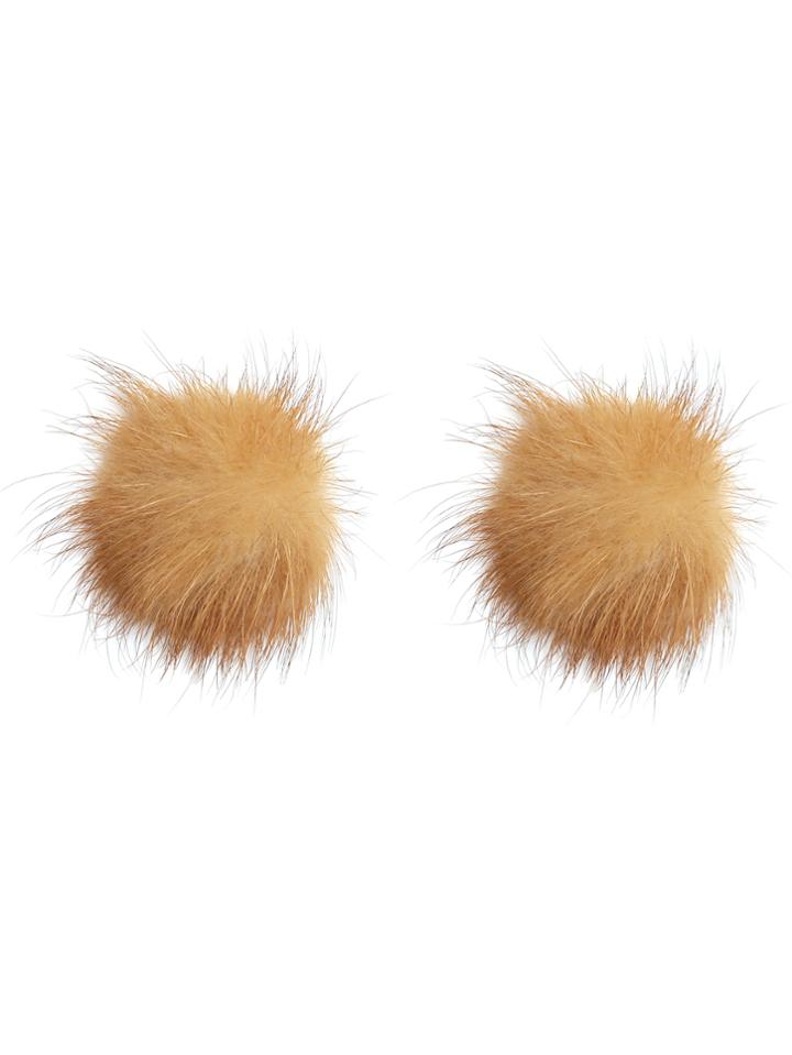 Shein Camel Fluffy Pom Pom Stud Earrings
