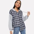 Shein Tartan Plaid Asymmetric Hem Drawstring Hoodie