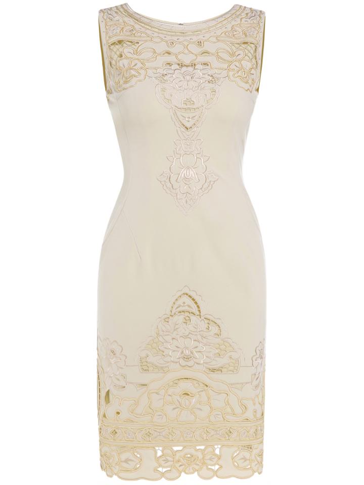 Shein Beige Hollow Embroidered Sheath Dress