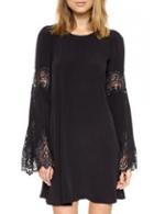 Rosewe Simple Flare Sleeve Lace Splicing Black Straight Dress