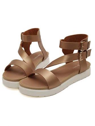 Shein Double Buckled Straps Flatform Golden Sandals