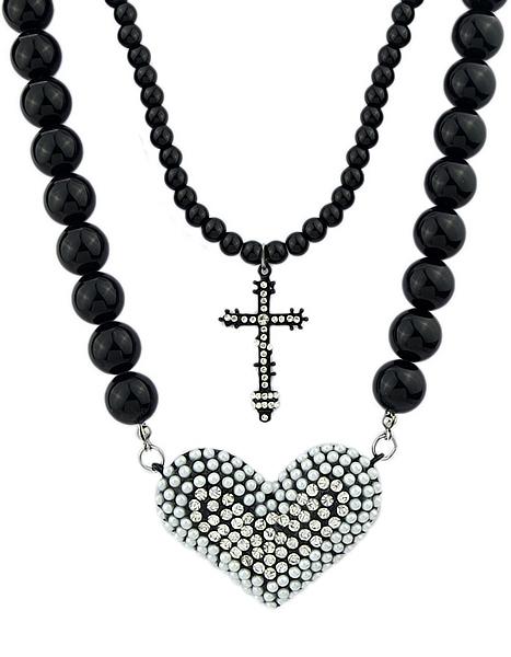 Shein Black Bead Heart Cross Necklace