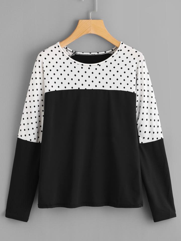 Shein Contrast Polka Dot Tee