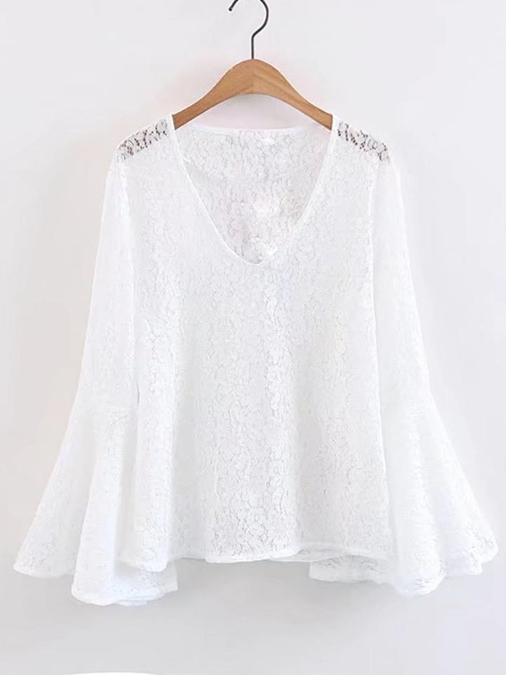 Shein Bell Sleeve Lace Top