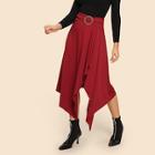 Shein Ring Buckle Belt Detail Hanky Hem Skirt